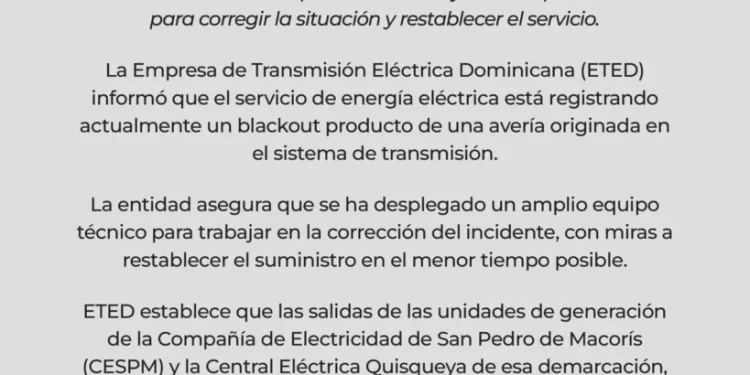 Apagón general afecta la Republica Dominicana completa.