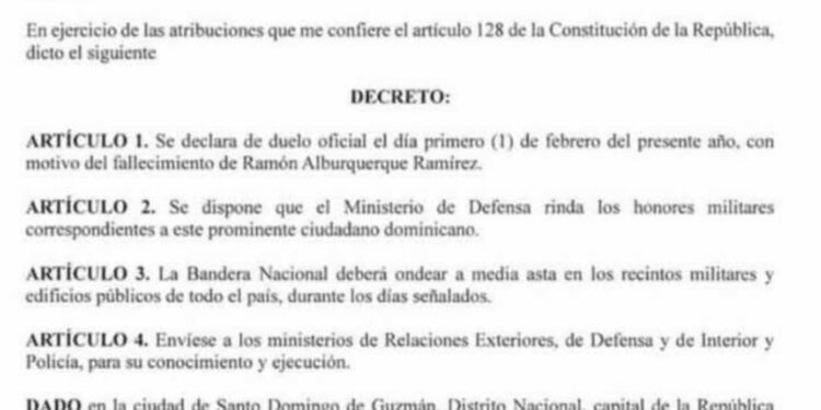 Presidente Luis Abinader declara 1 de febrero duelo oficial por fallecimiento de Ramón Alburquerque Ramírez